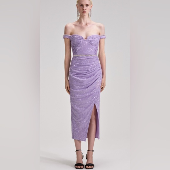 Self-Portrait lilac midi sequin dress gown NWT - Picture 2 of 11